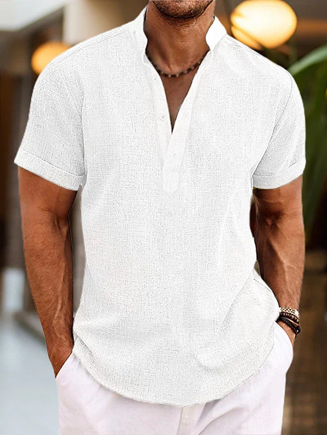 Silas Men's Linen Shirt – Breathable Summer Shirt with Henley Collar & Short Sleeves