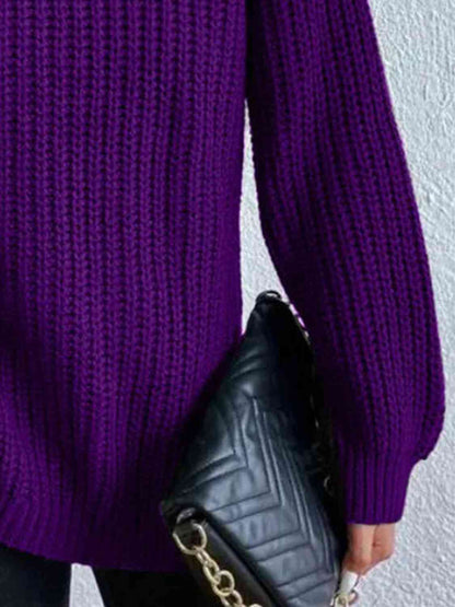 Angela Pull Femme – Pull à Col Roulé Côtelé avec Fente Latérale Chic pour Automne/Hiver Élégant