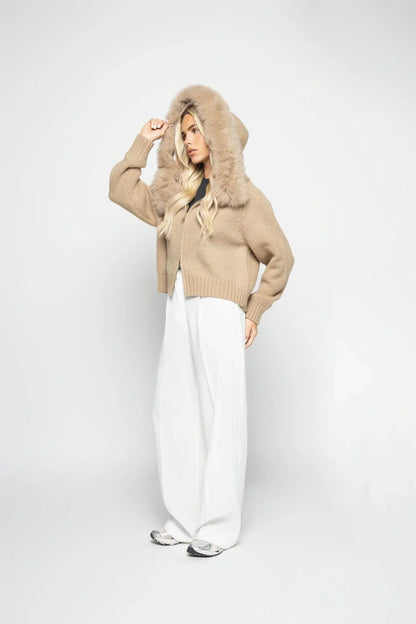 Janelle Veste Femme – Veste en Laine Élégante avec Capuche Doublée de Fourrure