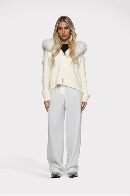 Janelle Veste Femme – Veste en Laine Élégante avec Capuche Doublée de Fourrure