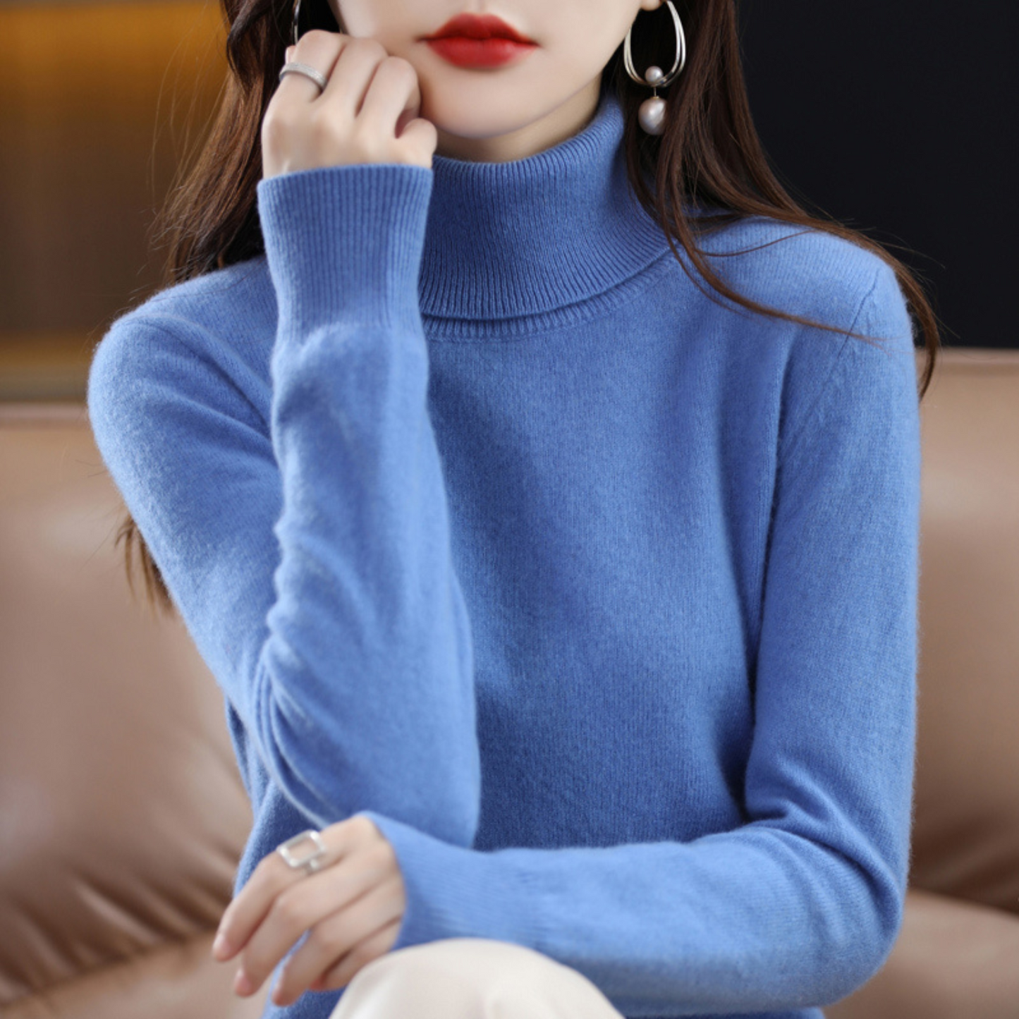 Emmie Women's Cashmere Turtleneck Sweater – Soft Premium Knit Offering Warmth and Light Comfort