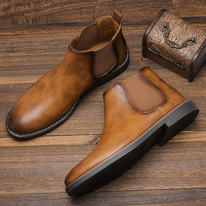 Lucio Bottes Élégantes en Cuir pour Homme – Bottes Mi-Hautes d’Automne à Bout Pointu