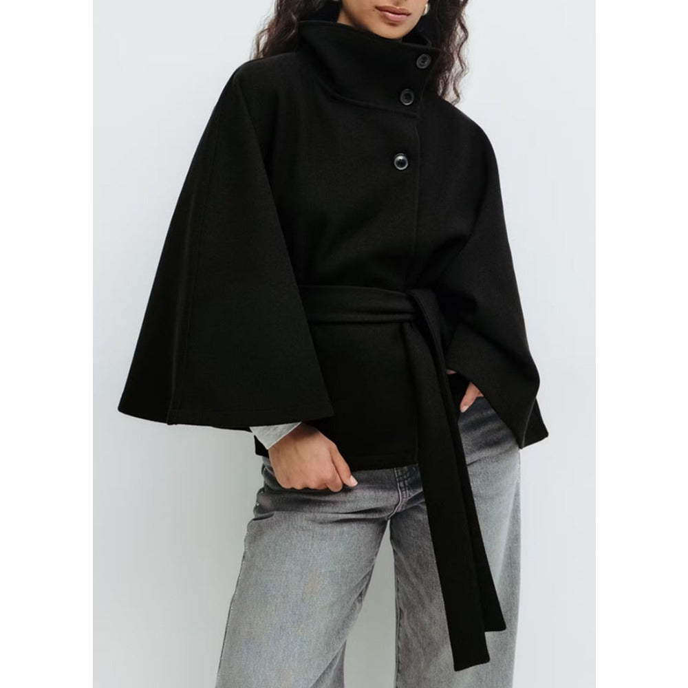 Charlotte Cape Coat for Women – High Collar & Adjustable Belt for Winter Elegance and Warmth