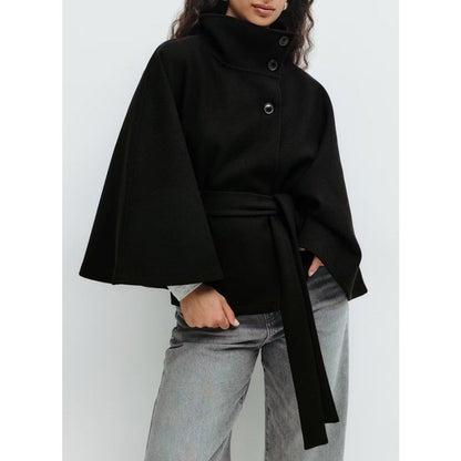 Charlotte Cape Coat for Women – High Collar & Adjustable Belt for Winter Elegance and Warmth