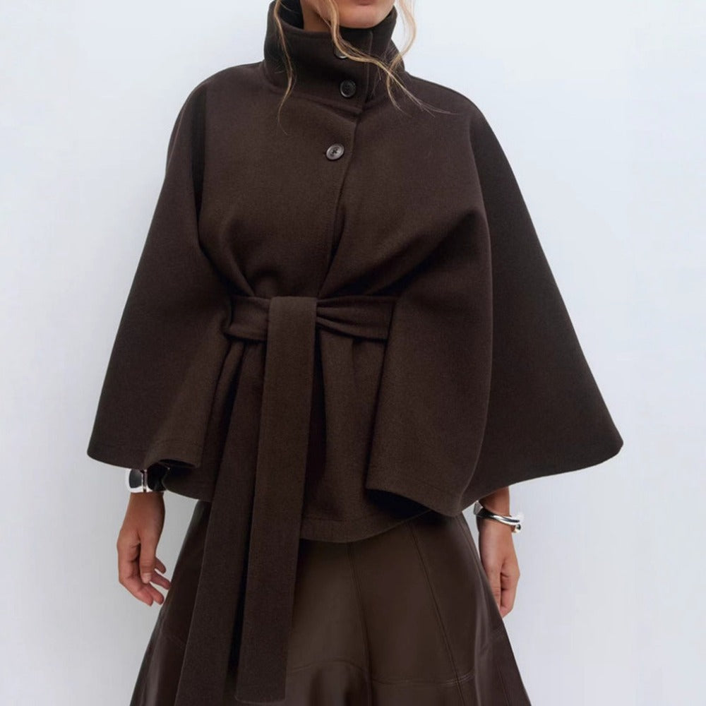 Charlotte Cape Coat for Women – High Collar & Adjustable Belt for Winter Elegance and Warmth