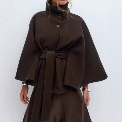 Charlotte Cape Coat for Women – High Collar & Adjustable Belt for Winter Elegance and Warmth