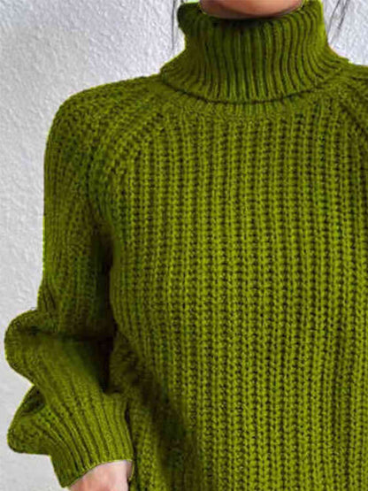 Angela Pull Femme – Pull à Col Roulé Côtelé avec Fente Latérale Chic pour Automne/Hiver Élégant