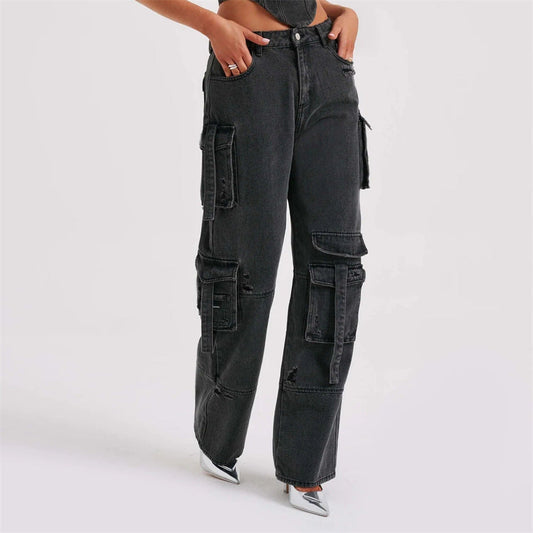 Jutta Jean Cargo Femme – Pantalon Taille Haute avec Poches Utilitaires & Coupe Décontractée