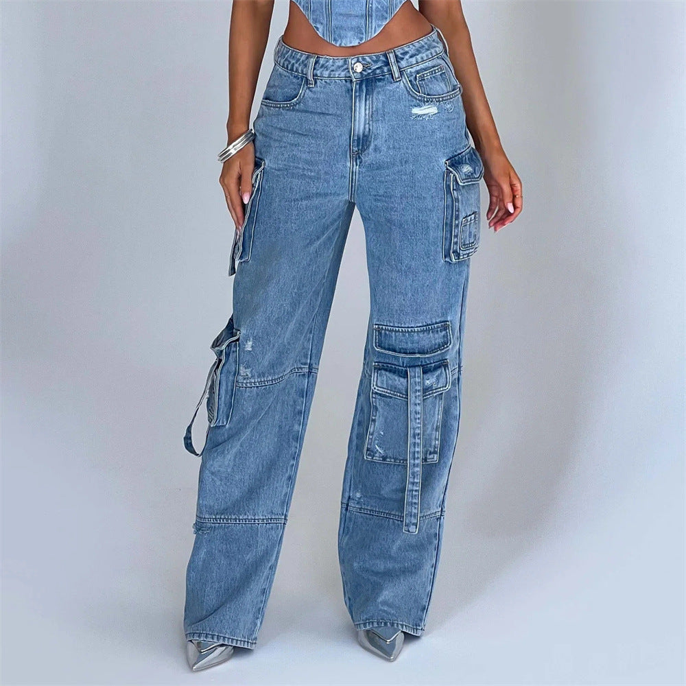 Jutta Jean Cargo Femme – Pantalon Taille Haute avec Poches Utilitaires & Coupe Décontractée