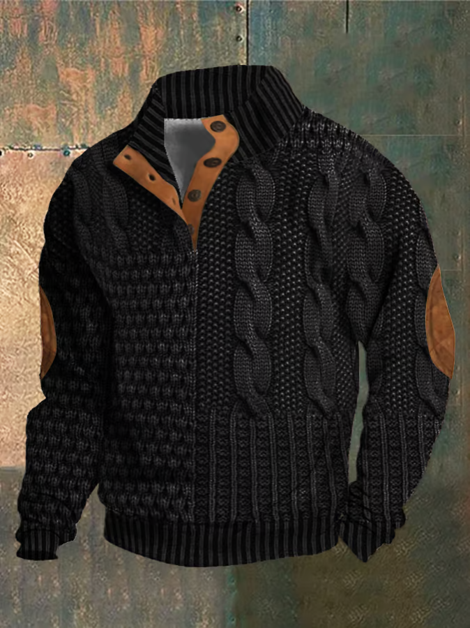 Ramon Men's Cable Knit Sweater – Autumn High Collar Buttoned Soft Knit Sweater