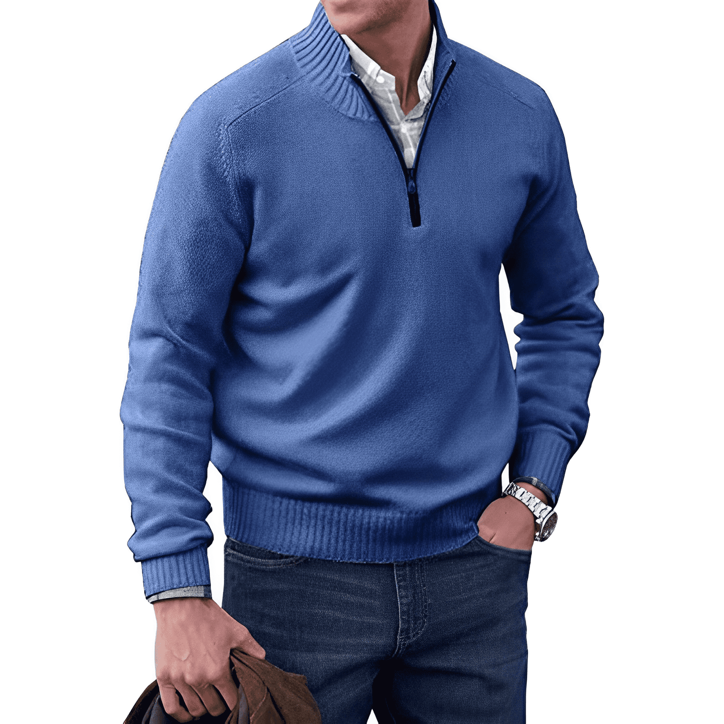 Adrian Pull Zippé Homme en Cachemire – Maille Légère et Respirante avec Col Montant Élégant