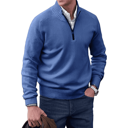 Adrian Pull Zippé Homme en Cachemire – Maille Légère et Respirante avec Col Montant Élégant