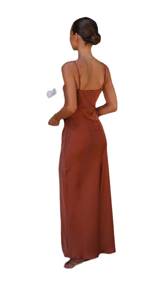 Lucille Robe de Soirée Femme – Robe Noire Satin Élégante avec Fente pour Occasions Chic