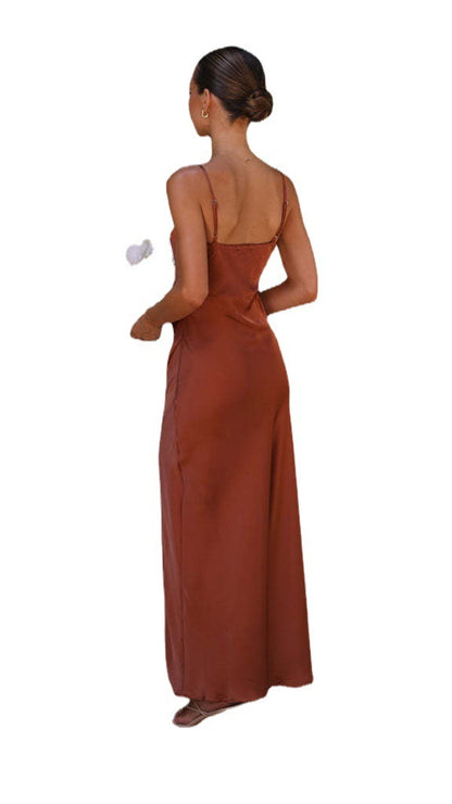 Lucille Robe de Soirée Femme – Robe Noire Satin Élégante avec Fente pour Occasions Chic