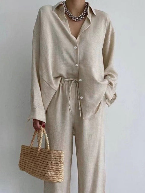Ensemble d'Été Femme Mei – Deux-Pièces Élégant en Lin avec Coupe Ample & Confort Respirantlégant pour Femmes