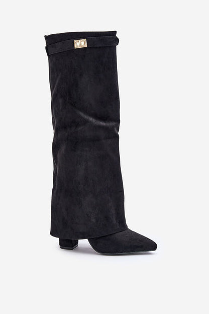 Amélie Bottes Hautes – Bottes en Suédine Noire avec Bout Pointu & Détails Élégants