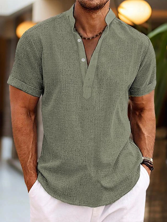Silas Men's Linen Shirt – Breathable Summer Shirt with Henley Collar & Short Sleeves