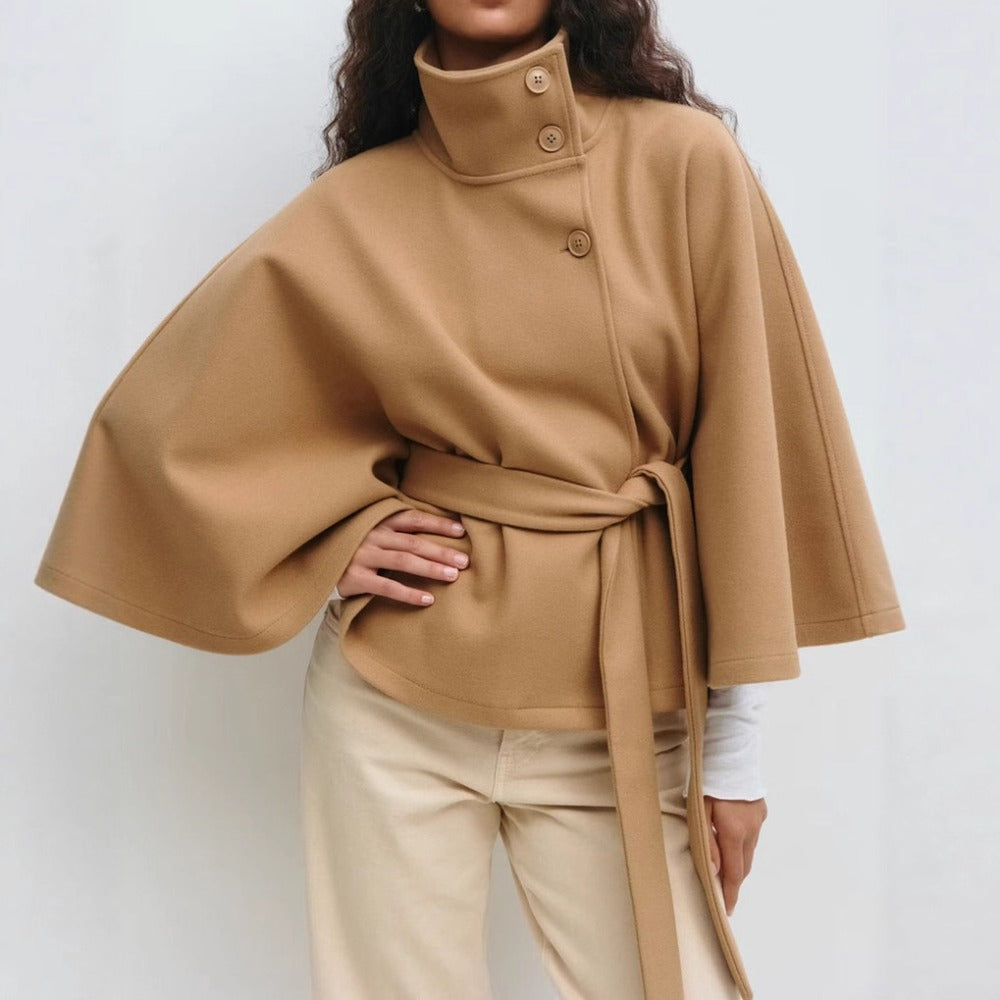 Charlotte Cape Coat for Women – High Collar & Adjustable Belt for Winter Elegance and Warmth