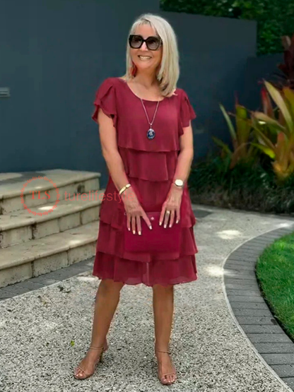 Giselle Robe Midi Femme – Robe Chiffon Fluide à Ourlet Asymétrique, Superposée & Élégante