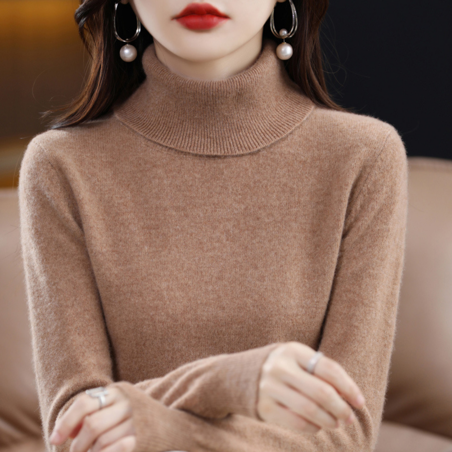 Emmie Women's Cashmere Turtleneck Sweater – Soft Premium Knit Offering Warmth and Light Comfort