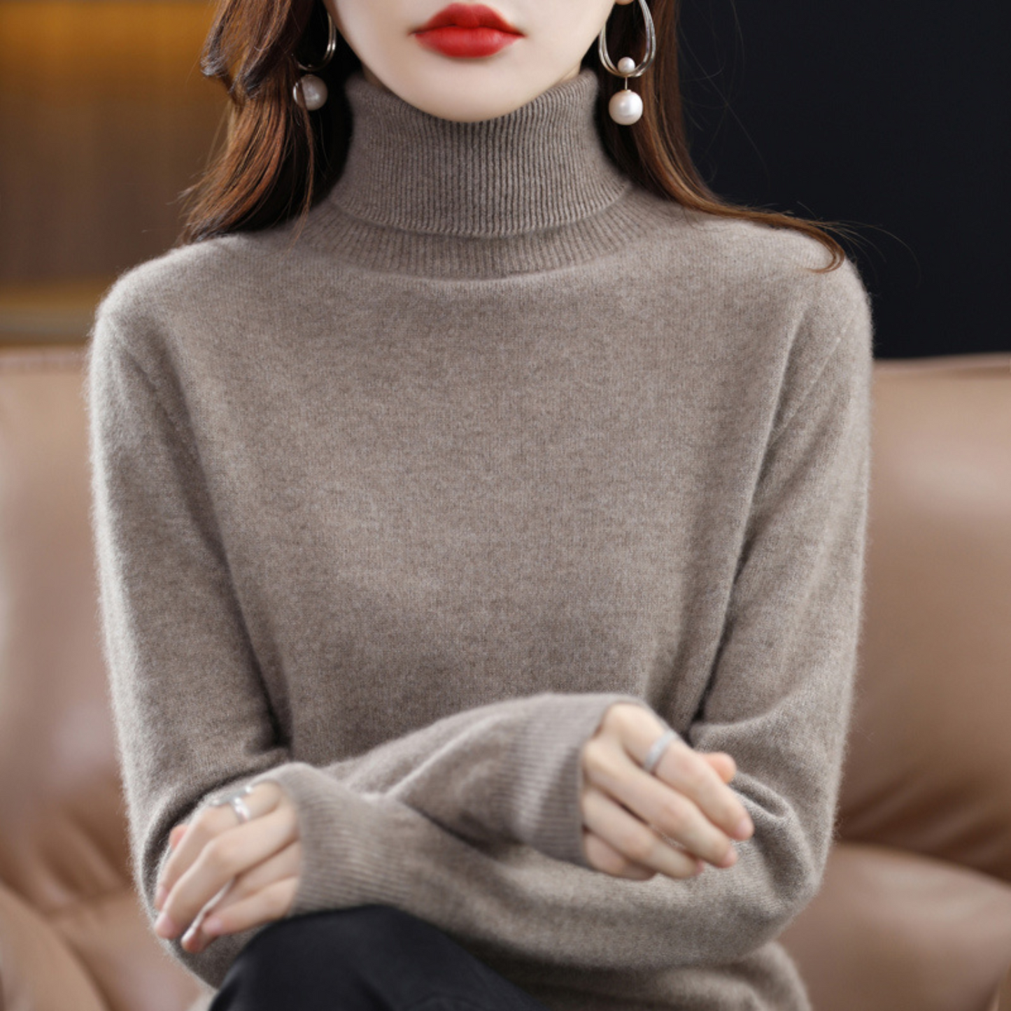 Emmie Women's Cashmere Turtleneck Sweater – Soft Premium Knit Offering Warmth and Light Comfort