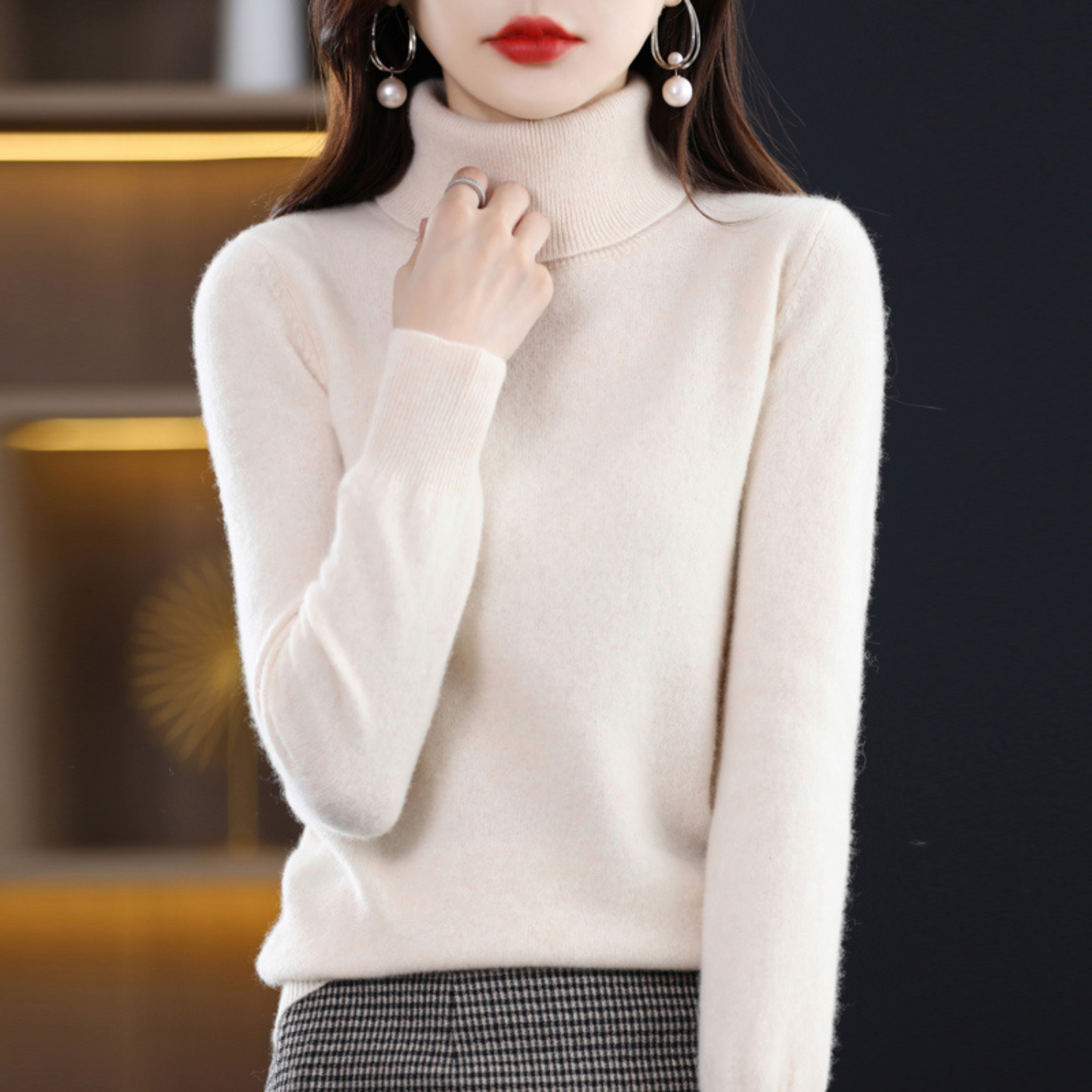 Emmie Women's Cashmere Turtleneck Sweater – Soft Premium Knit Offering Warmth and Light Comfort