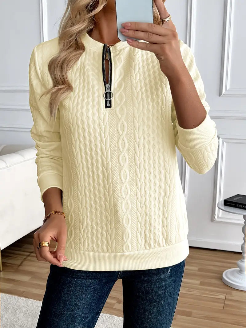 Margaux Sweat Femme Hiver – Pull Zippé Confortable en Maille avec Design Élégant