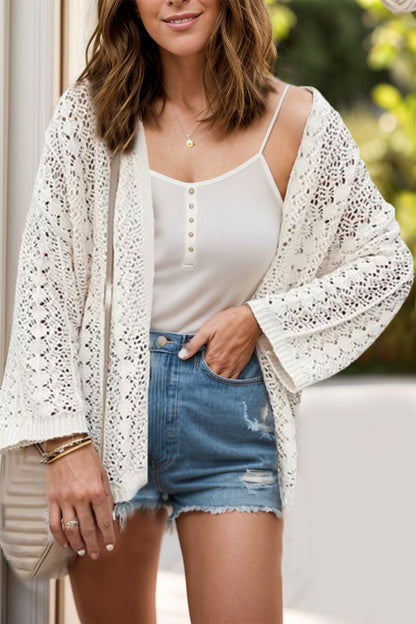 Sienna Gilet Femme en Crochet – Cardigan Ajouré Léger au Style Boho et Coupe Estivale