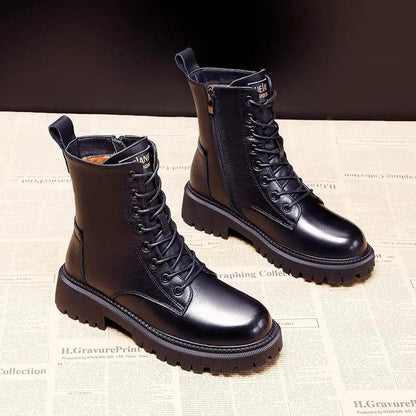 Daisy Bottes de Combat Femme – Chaudes Bottes Hiver à Lacets avec Doublure Fausse Fourrure