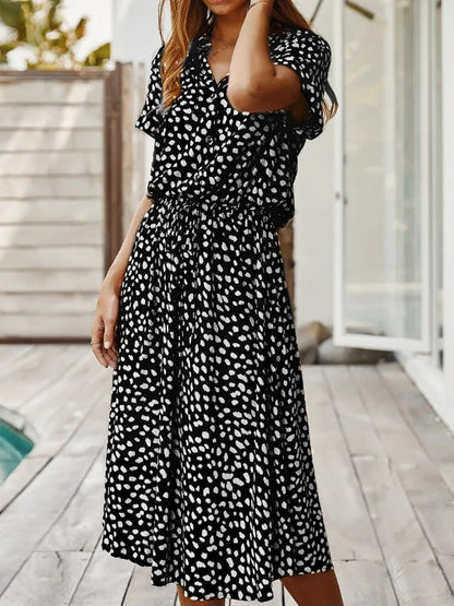 Ulvienne Robe d’Été Femme – Robe Midi à Manches Courtes avec Ceinture à la Taille & Imprimé Tendance
