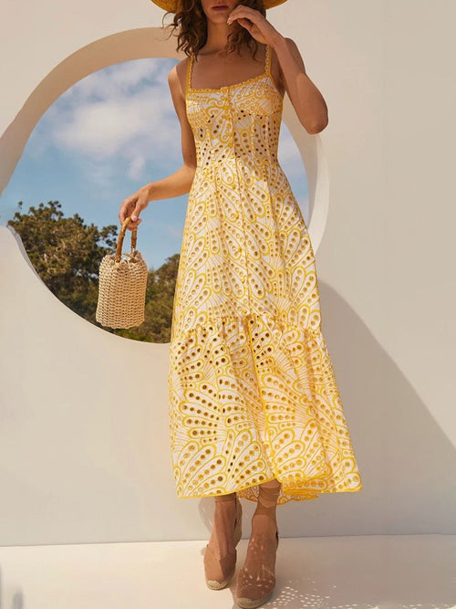 Brylene Robe Maxi Femme – Broderie en Coton, Look Bohème Estival & Confort Aérien