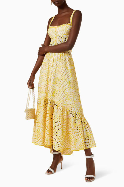 Brylene Robe Maxi Femme – Broderie en Coton, Look Bohème Estival & Confort Aérien