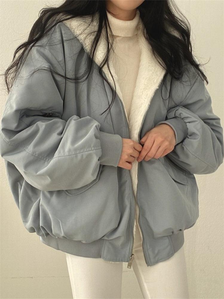 Daniela Teddy Oversized Jacket for Women – Soft Reversible Bomber with Pockets & Streetwear Style