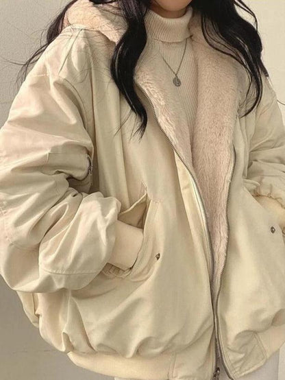 Daniela Veste Teddy Oversize Femme – Bomber Doux Réversible avec Poches & Style Streetwear