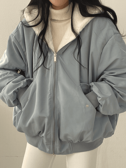 Daniela Veste Teddy Oversize Femme – Bomber Doux Réversible avec Poches & Style Streetwear