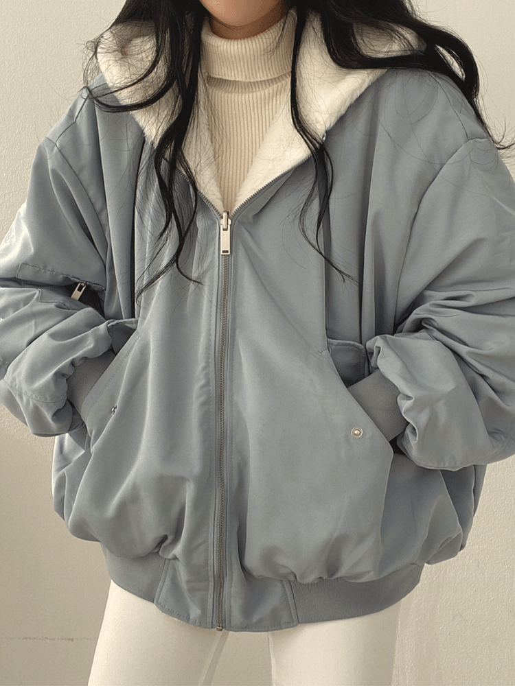 Daniela Teddy Oversized Jacket for Women – Soft Reversible Bomber with Pockets & Streetwear Style