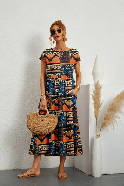 Henrielle Robe Midi Femme – Imprimé Fleuri Élégant, Manches Courtes & Coupe Confortable