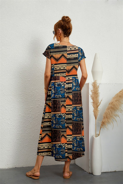 Henrielle Robe Midi Femme – Imprimé Fleuri Élégant, Manches Courtes & Coupe Confortable