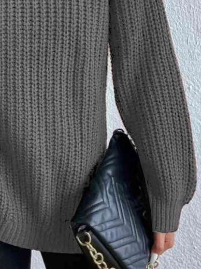 Angela Pull Femme – Pull à Col Roulé Côtelé avec Fente Latérale Chic pour Automne/Hiver Élégant