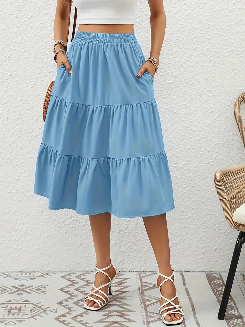 Jupe Fleurie Femme Zia – Coupe Évasée en A avec Poches, Légère pour le Printemps & l'Été