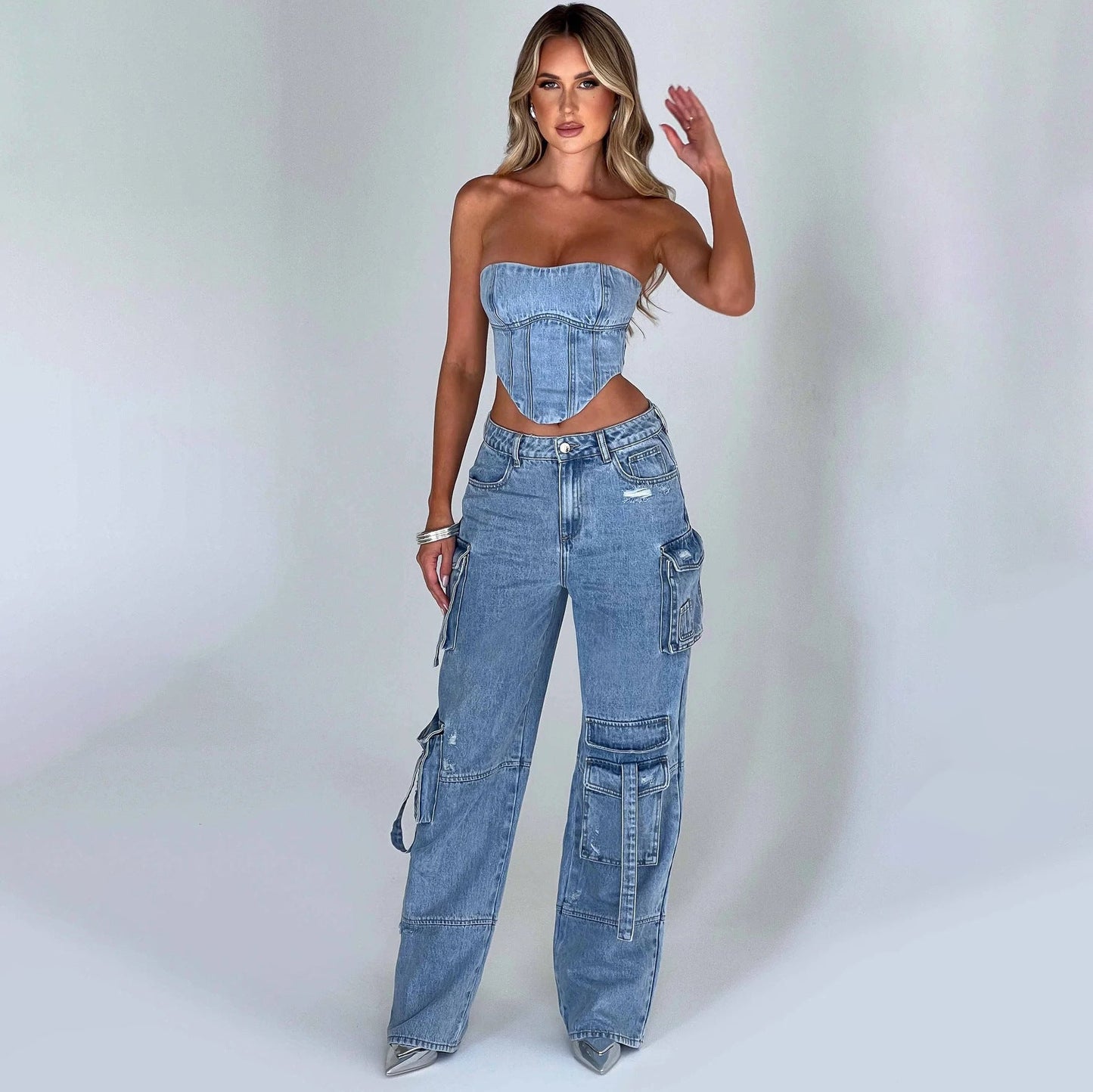 Jutta Jean Cargo Femme – Pantalon Taille Haute avec Poches Utilitaires & Coupe Décontractée