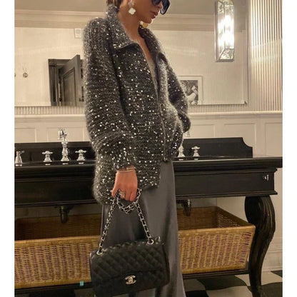 Sol Cardigan Femme – Gilet Élégant à Paillettes Confortable & Sophistiqué