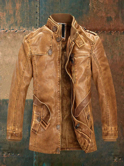Shon Veste Homme Cuir Vintage – Style Rétro Élégant avec Doublure Chaude & Boutons Classiques