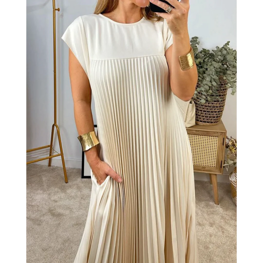 Esther Robe Sans Manches Femme – Robe Plissée Élégante Unicolore pour l’Été & les Sorties Chic