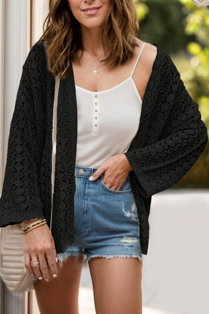 Sienna Gilet Femme en Crochet – Cardigan Ajouré Léger au Style Boho et Coupe Estivale