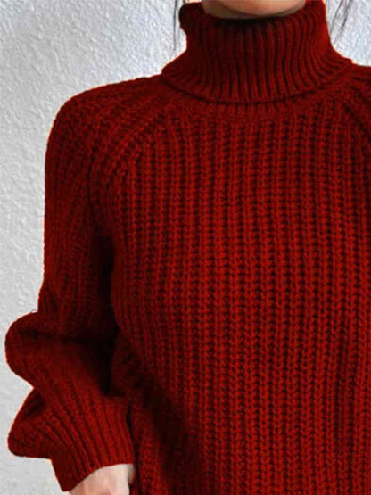Angela Pull Femme – Pull à Col Roulé Côtelé avec Fente Latérale Chic pour Automne/Hiver Élégant
