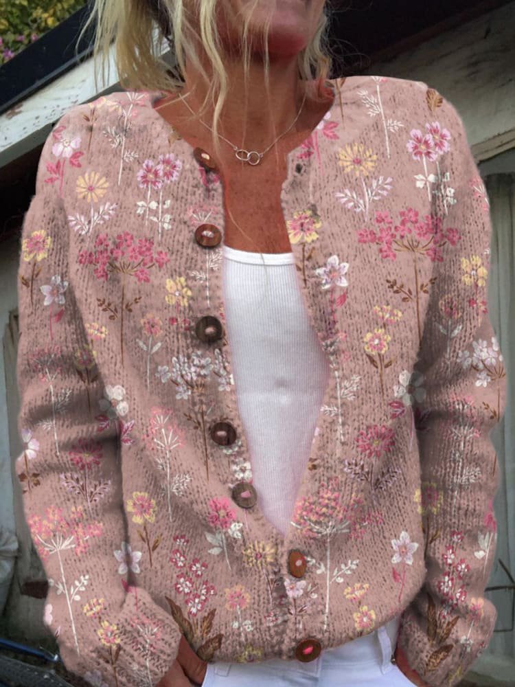 Braelynn Gilet Femme – Gilet à Motif Floral Élégant avec Col Rond Confortable