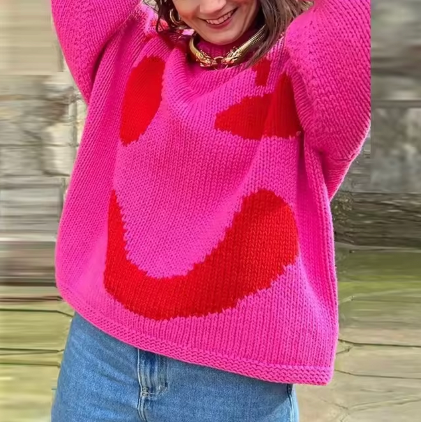 Fay Pull Femme Oversize Bohème – Sweat Doux en Coton avec Motif Sourire Tendance