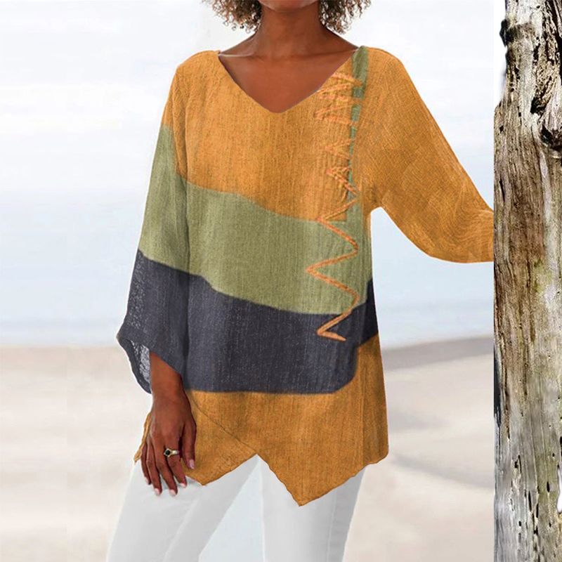 Solange Women's Top – Two-Tone Design with V-Neck & Flattering Cut for Comfort and Style
