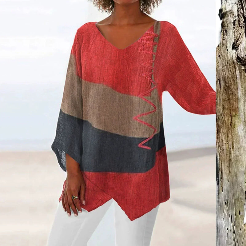 Solange Women's Top – Two-Tone Design with V-Neck & Flattering Cut for Comfort and Style